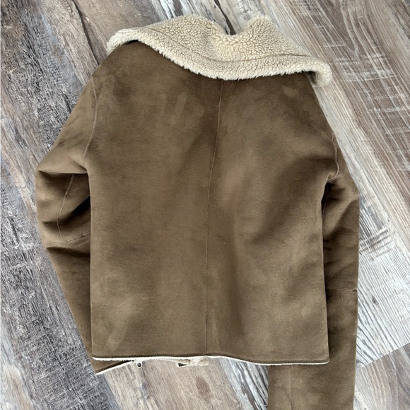 Zara Brown Moto Faux Suede Jacket with Cream Lining - Picture 4 of 9